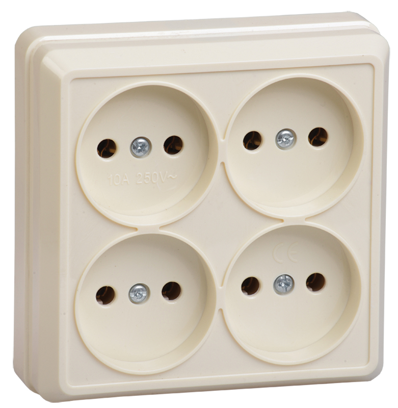 OKTAVA Розетка 4-местная без заземления для открытой установки 10А РС24-2-ОК кремовый GENERICA
