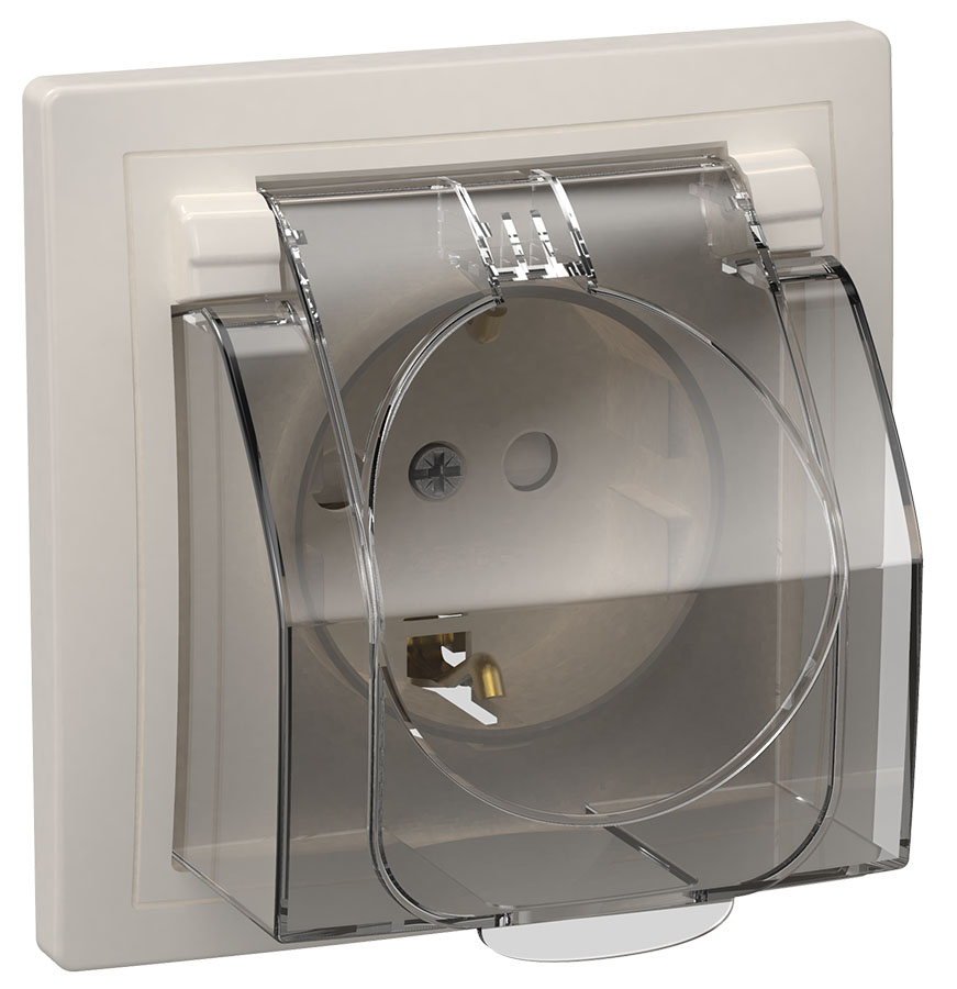 KVARTA Розетка с заземлением с защитными шторками с крышкой IP44 16А кер РСбш11-3-ККБ-44 белый GENERICA