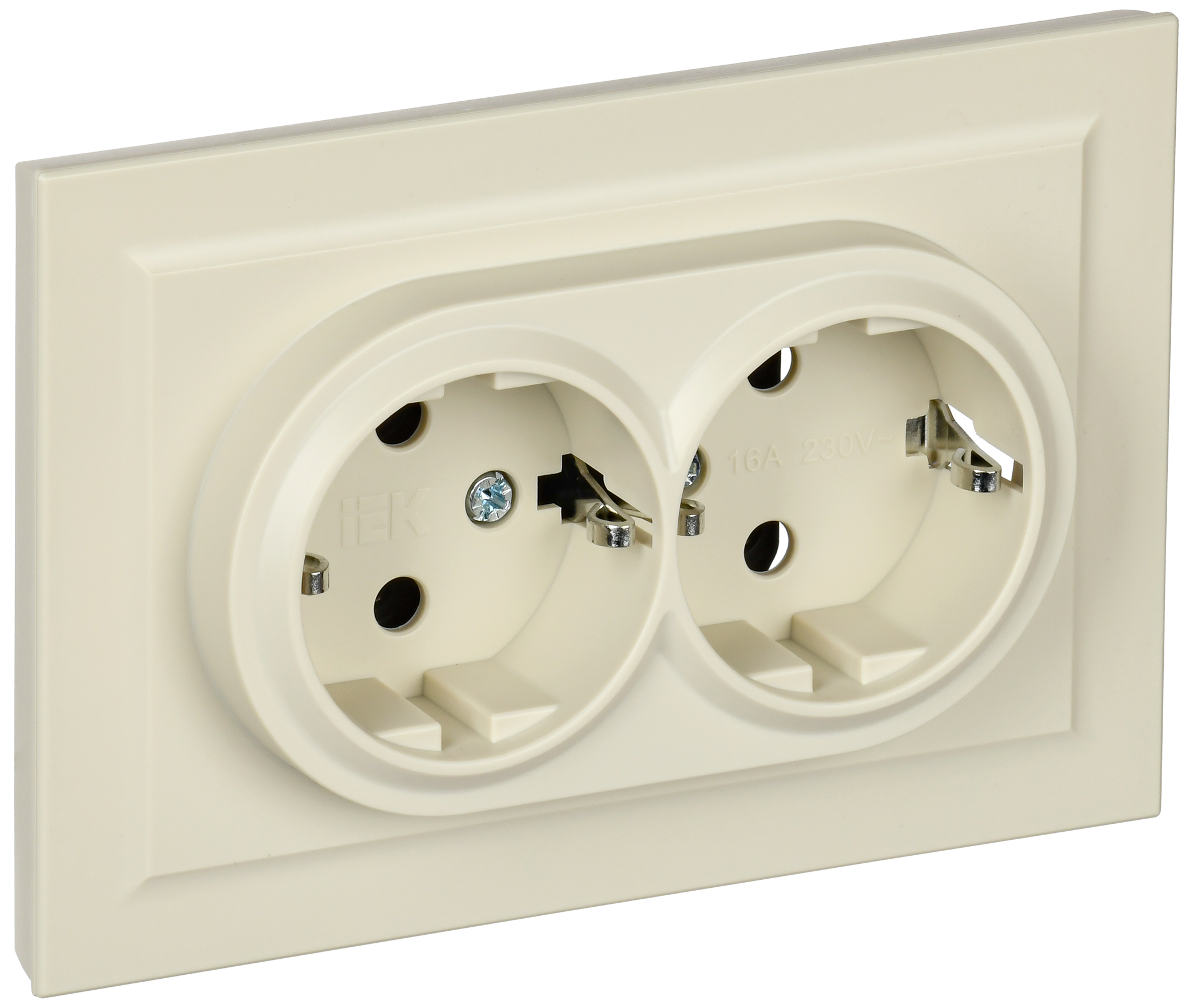 BRITE Розетка двойная с заземлением с защитными шторками 16А в сборе РСш12-3-БрКр бежевый