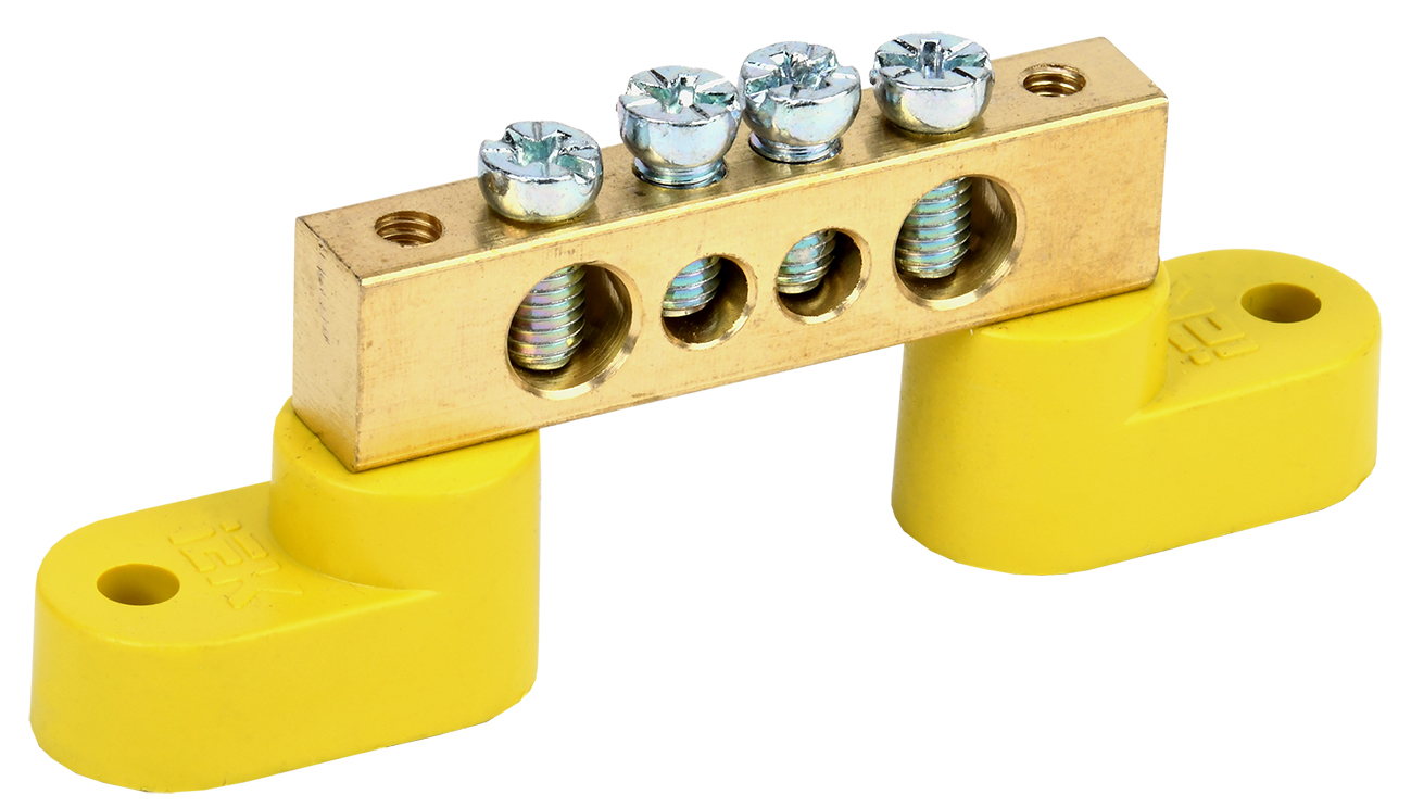 Шина PE земля на двух угловых изоляторах ШНИ-8х12-4-У2-Ж