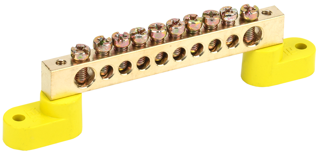 Шина PE земля на двух угловых изоляторах ШНИ-8х12-10-У2-Ж