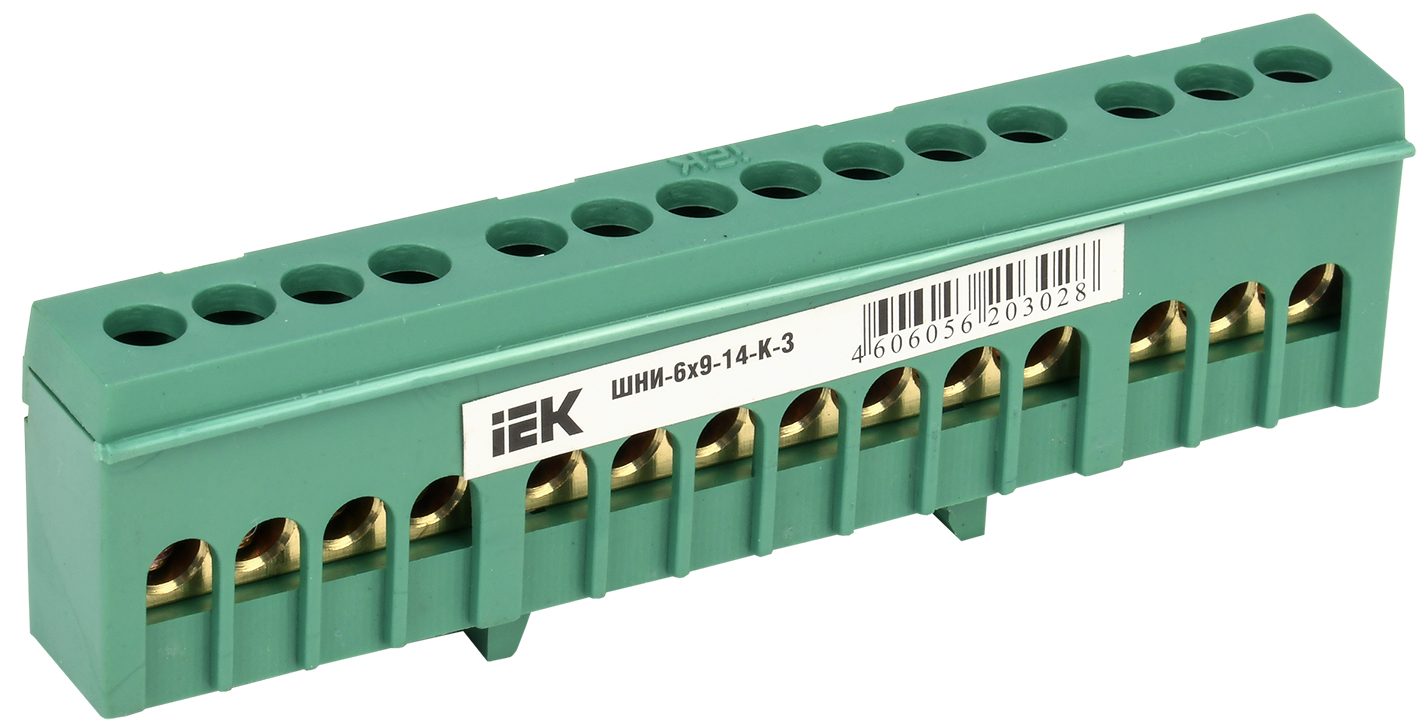 Шина PE земля корпусный изолятор на DIN-рейку ШНИ-6х9-14-К-З