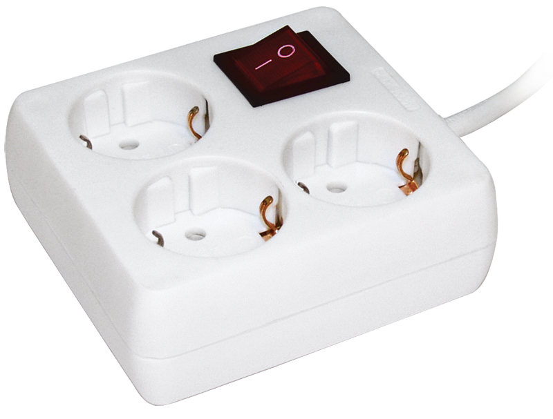 Удлинитель бытовой 3х3м с заземлением с выключателем 16А У-С03К