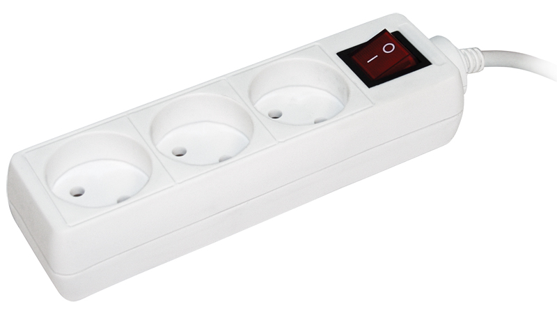 Удлинитель бытовой 3 розетки шнур 3м без заземления с выключателем 10А У3К