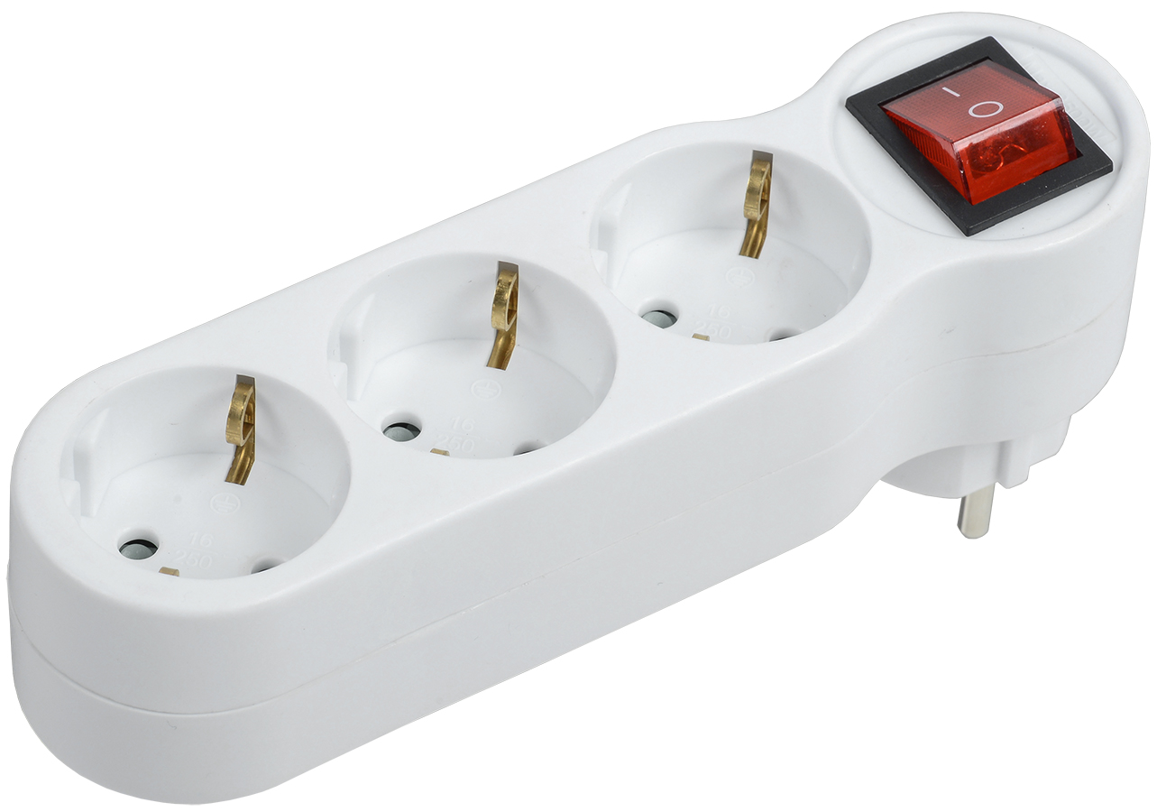 Тройник Т-01/03В 3 места 2P+PE 16А с выключателем белый