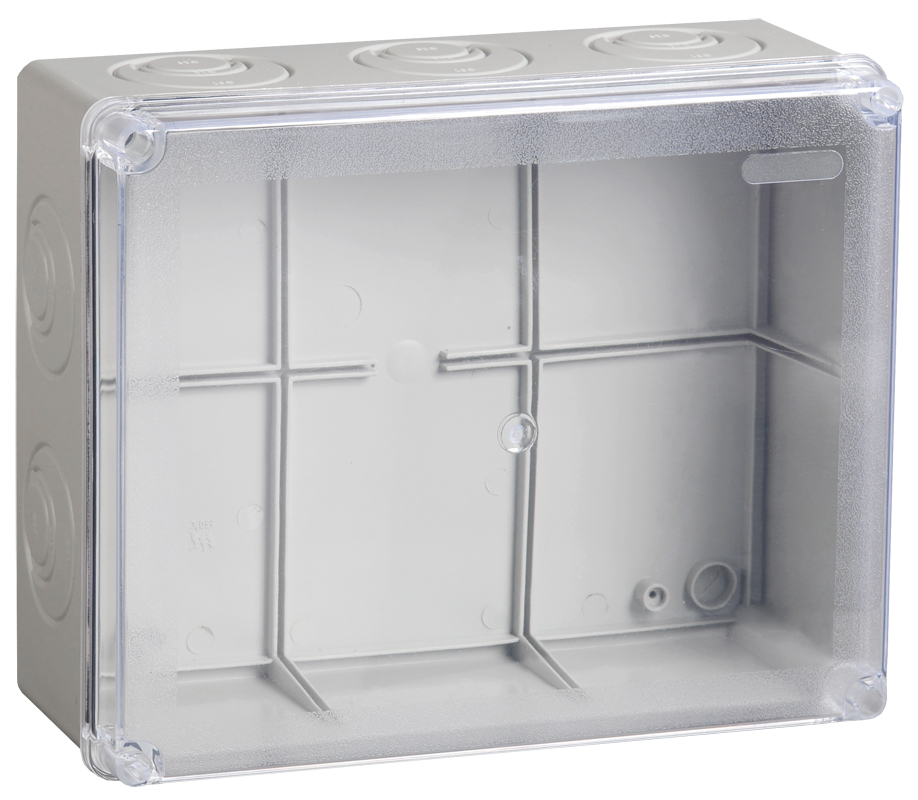 Коробка КМ41278 распаячная для открытой проводки 240х195х165мм IP55 RAL7035 прозрачный красный кабельные вводы