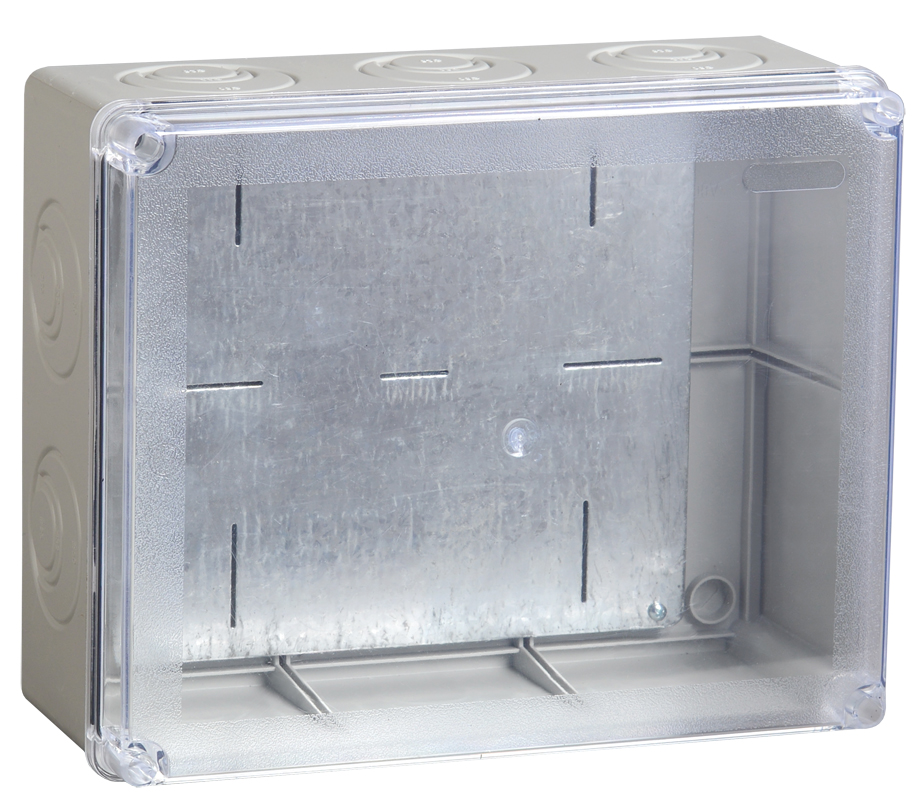 Коробка КМ41346 распаячная для открытой проводки 240х195х90мм IP55 RAL7035 монтажная плата кабельные вводы