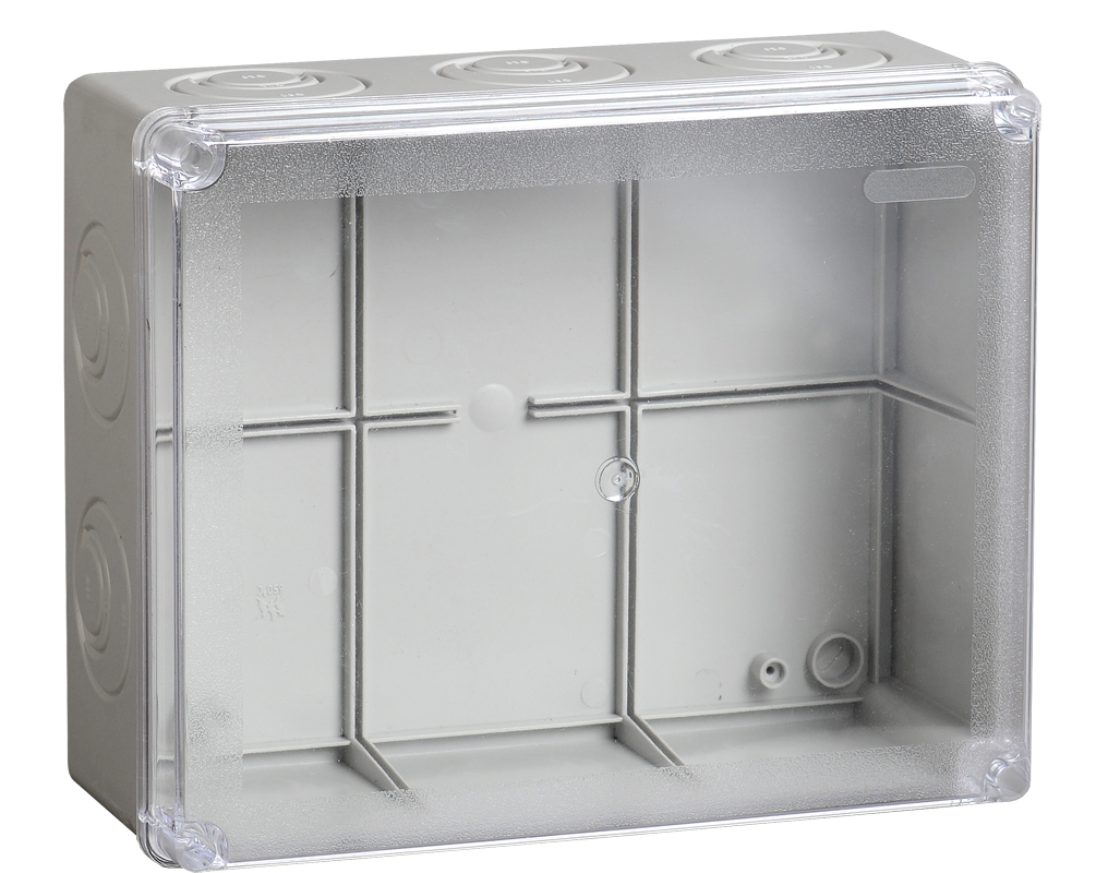 Коробка КМ41275 распаячная для открытой проводки 240х195х90мм IP44 RAL7035 прозрачный красный кабельные вводы