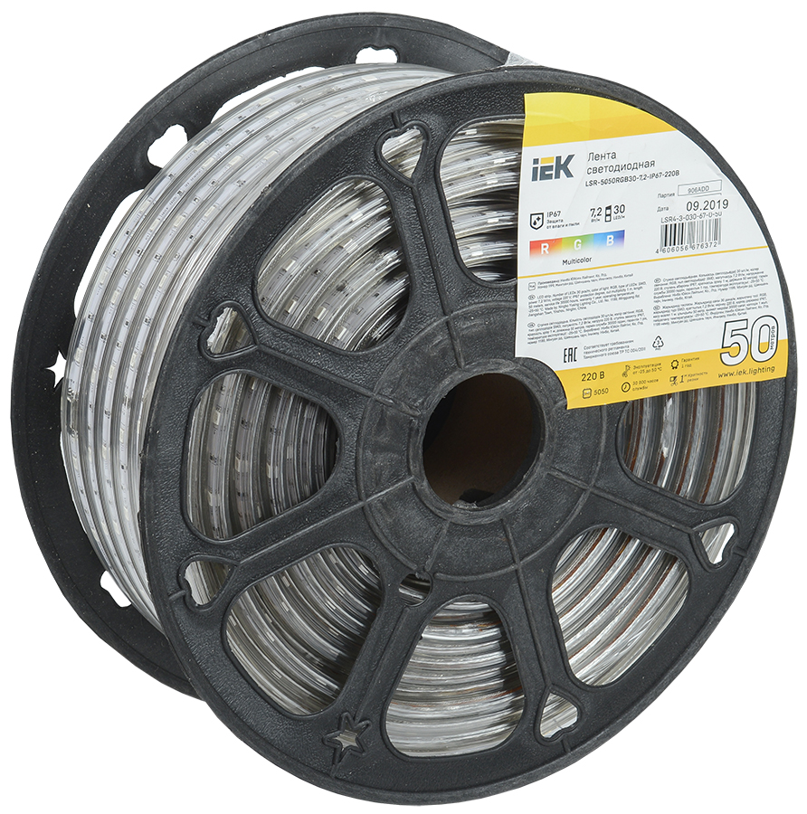 Лента светодиодная 50м LSR-5050RGB30 7,2Вт/м 220В RGB IP67 30LED/м