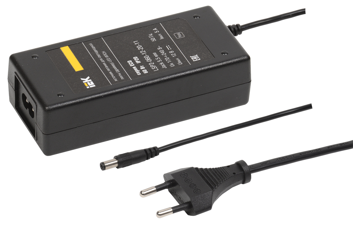 Драйвер LED ИПСН 60Вт 12 В сетевая вилка-блок -JacK 5,5 мм IP20 -eco