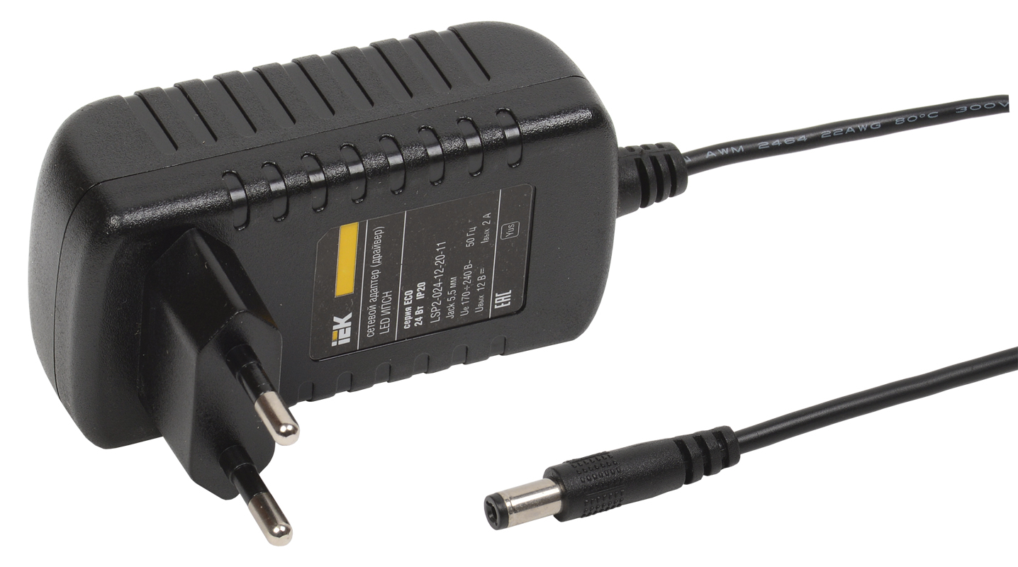 Драйвер LED ИПСН 24Вт 12 В адаптер -JacK 5,5 мм IP20 -eco