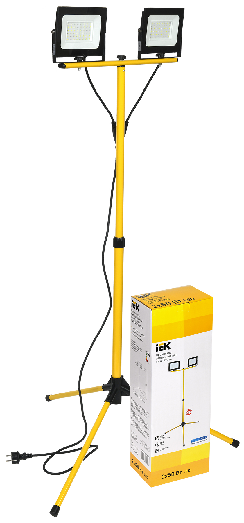 Прожектор светодиодный СДО 06-2x50Ш штатив 6500К IP65 черный