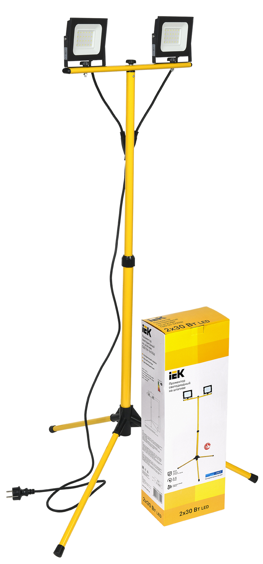 Прожектор светодиодный СДО 06-2x30Ш штатив 6500К IP65 черный