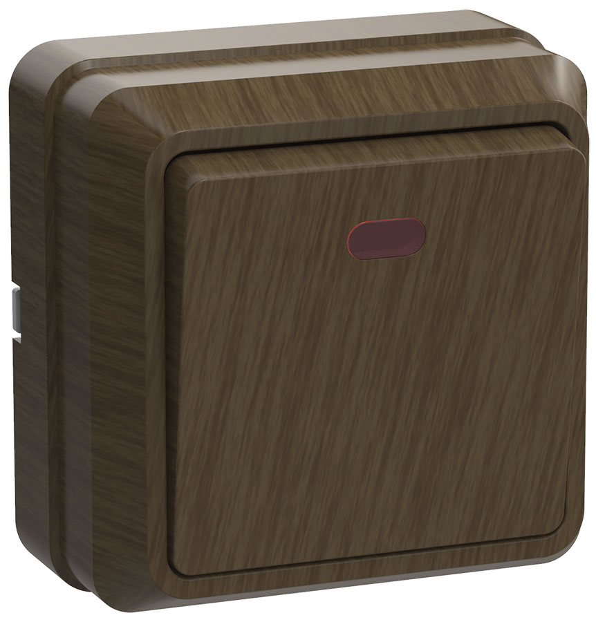 OKTAVA Выключатель 1-клавишный с индикацией для открытой установки 10А ВС20-1-1-ОД дуб GENERICA