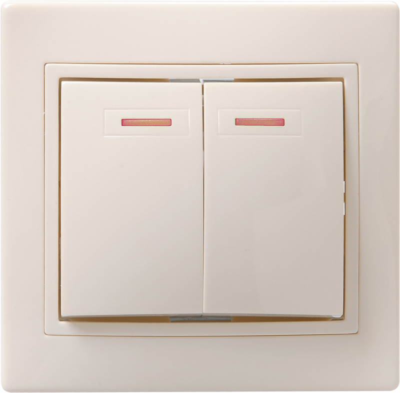 KVARTA Выключатель 2-клавишный с индикацией 10А ВС10-2-1-ККм кремовый GENERICA