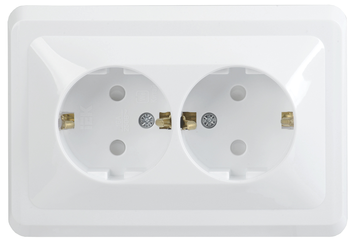 VEGA Розетка 2-местная с заземлением с защитными шторками 16А РСш12-3-ВБ белый GENERICA