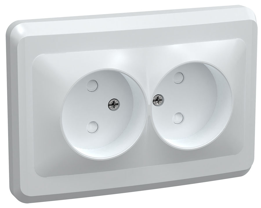 VEGA Розетка 2-местная без заземления без защитных шторок 10А РС12-2-ВБ белый GENERICA