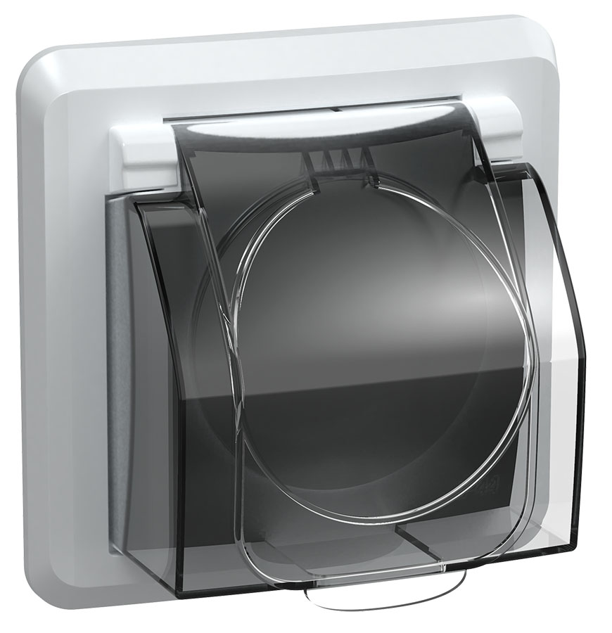 VEGA Розетка 1-местная с заземлением с защитными шторками с крышкой 16А IP44 РСбш10-3-ВБ белый GENERICA