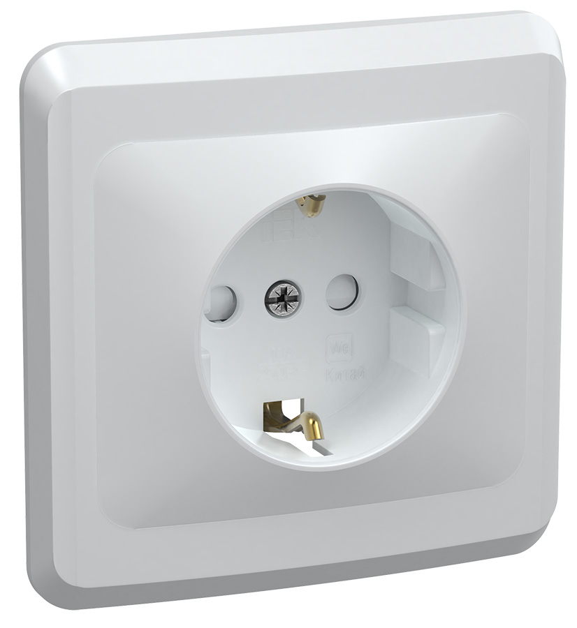 VEGA Розетка 1-местная с заземлением с защитными шторками 16А РСш10-3-ВБ белый GENERICA