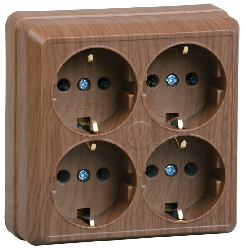 OKTAVA Розетка 4-местная с заземлением для открытой установки 16А РС24-3-ОД дуб GENERICA