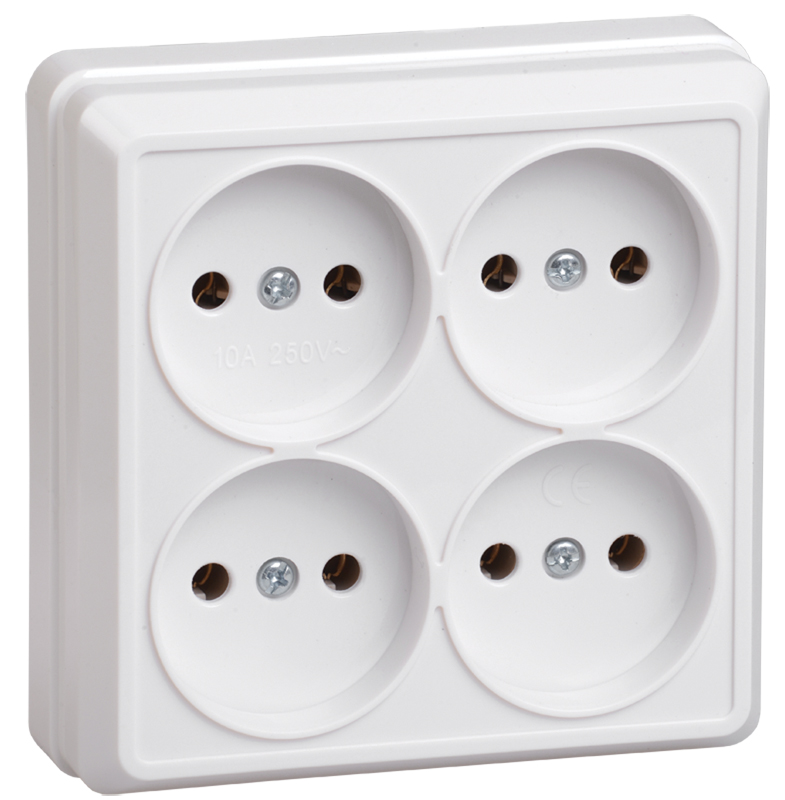 OKTAVA Розетка 4-местная без заземления для открытой установки 10А РС24-2-ОБ белый GENERICA