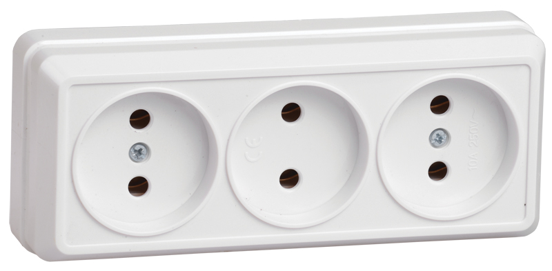 OKTAVA Розетка 3-местная без заземления для открытой установки 10А РС23-2-ОБ белый GENERICA