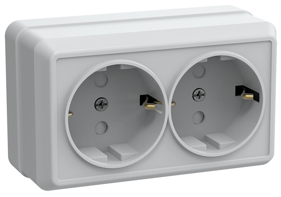 OKTAVA Розетка 2-местная с заземлением с защитными шторками для открытой установки 16А РСш22-3-ОБ белый GENERICA