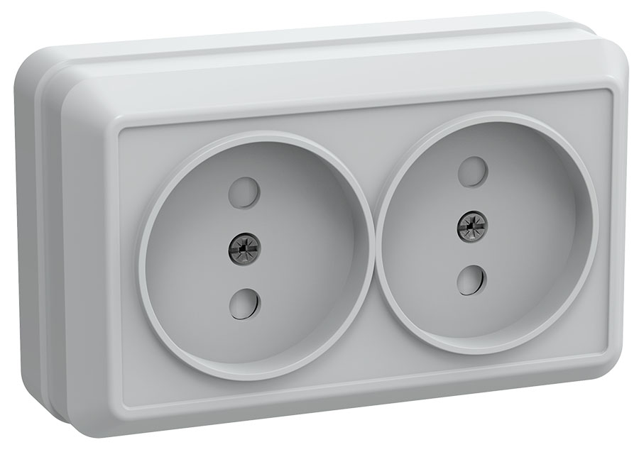 OKTAVA Розетка 2-местная без заземления с защитными шторками для открытой установки 10А РСш22-2-ОБ белый GENERICA