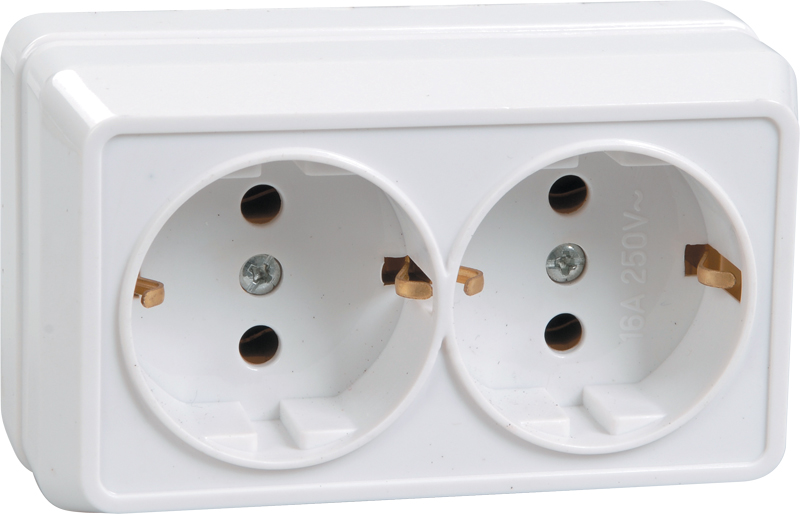 OKTAVA Розетка 2-местная с заземлением для открытой установки 16А РС22-3-ОКм кремовый GENERICA