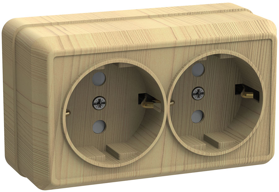 OKTAVA Розетка 2-местная с заземлением для открытой установки 16А РС22-3-ОС сосна GENERICA