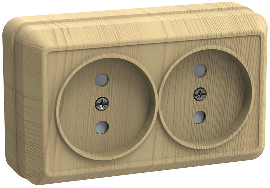 OKTAVA Розетка 2-местная без заземления для открытой установки 10А РС22-2-ОС сосна GENERICA