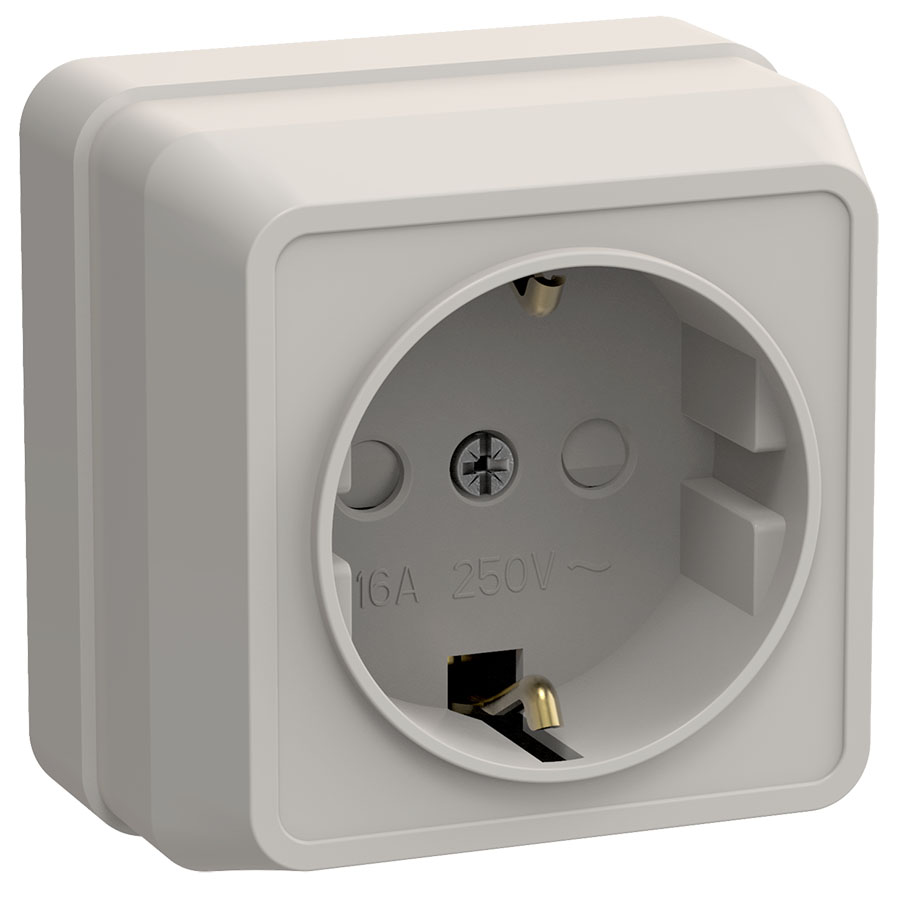 OKTAVA Розетка 1-местная с заземлением с защитными шторками для открытой установки 16А РСш20-3-ОКм кремовый GENERICA