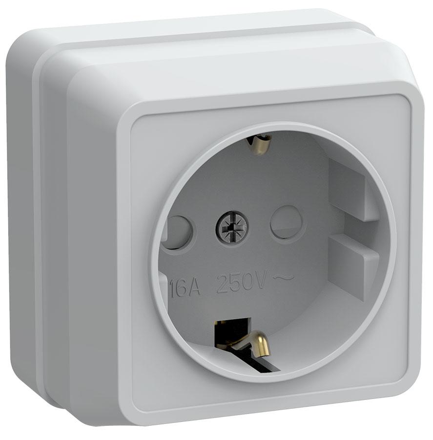 OKTAVA Розетка 1-местная с заземлением с защитными шторками для открытой установки 16А РСш20-3-ОБ белый GENERICA