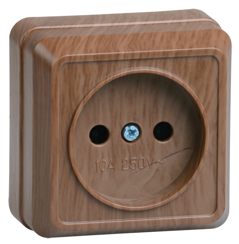 OKTAVA Розетка 1-местная без заземления для открытой установки 10А РС20-2-ОД дуб GENERICA