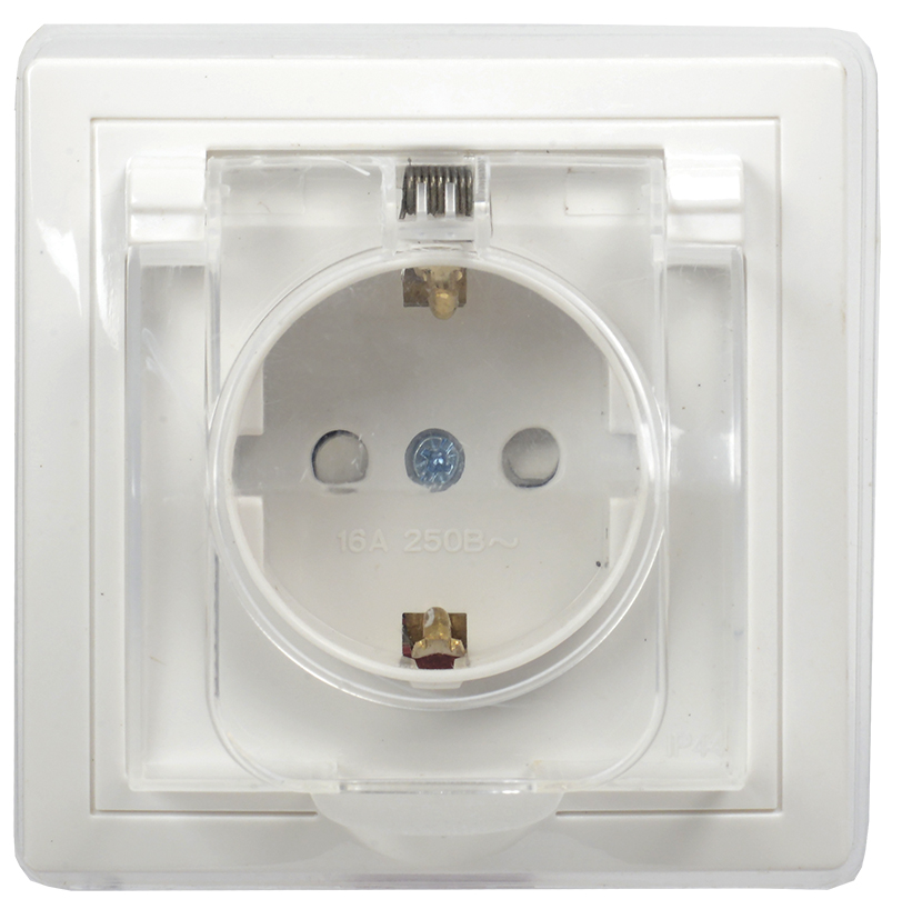 KVARTA Розетка с заземлением с защитными шторками с крышкой IP44 16А кер РСбш10-3-ККБ-44 белый GENERICA