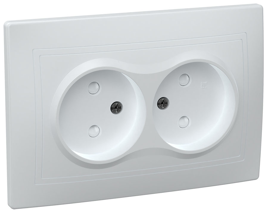 KVARTA Розетка 2-местная без заземления с защитными шторками 10А РСш12-2-КБ белый GENERICA