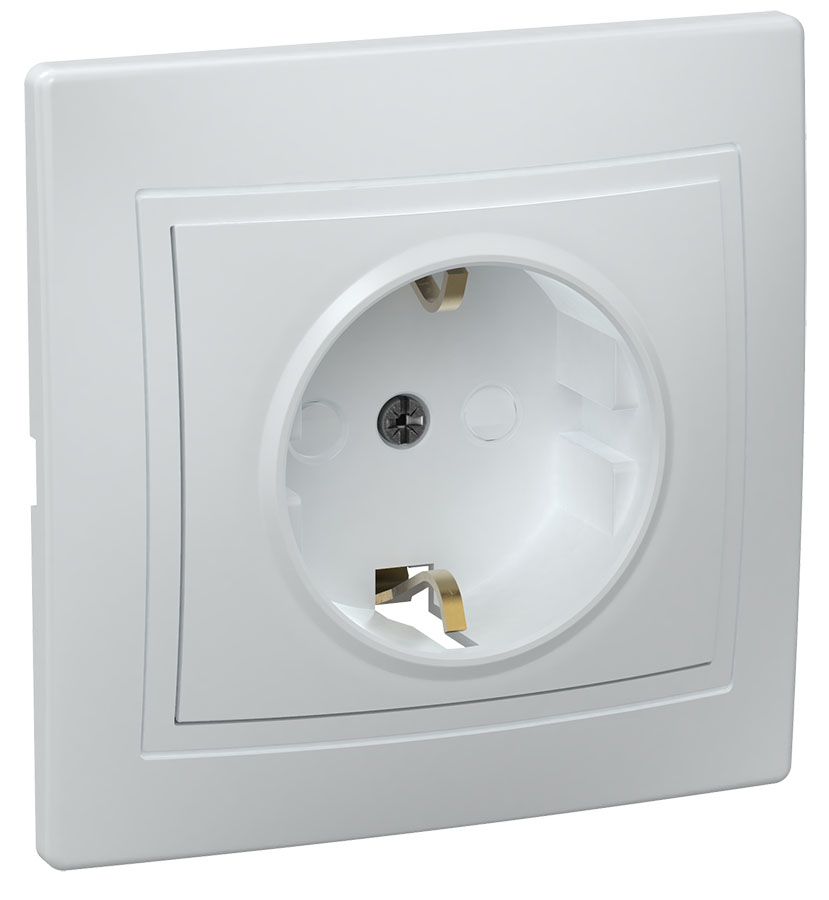 KVARTA Розетка 1-местная с заземлением с защитными шторками 16А кер. РСш10-3-КБ белый GENERICA