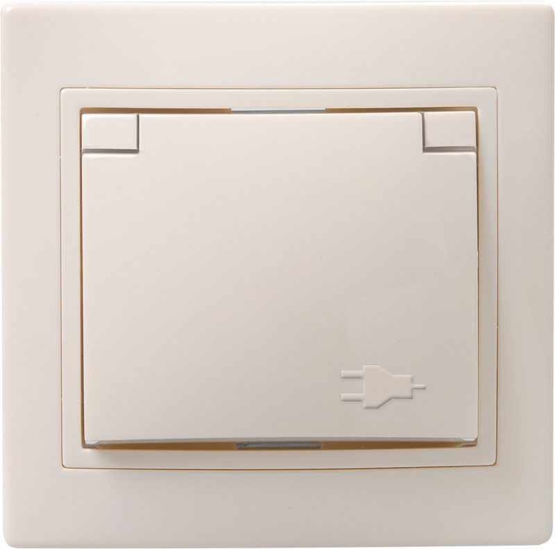 KVARTA Розетка 1-местная с заземлением с защитными шторками с крышкой 16А РСбш10-3-ККм кремовый GENERICA