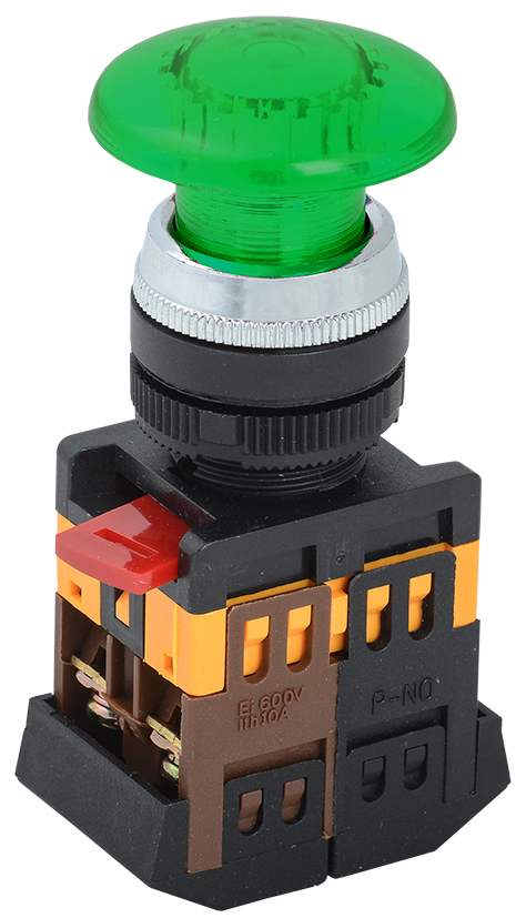 Кнопка зеленая AELA-22 Гриб с подсветкой неон 1з+1р 240В