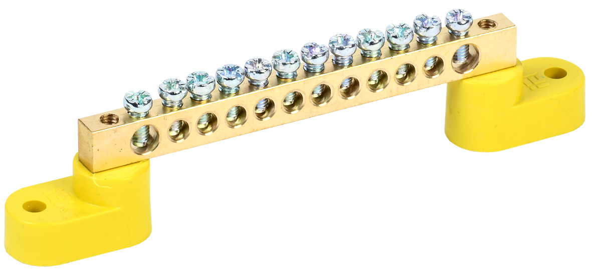 Шина PE земля на двух угловых изоляторах ШНИ-6х9-12-У2-Ж