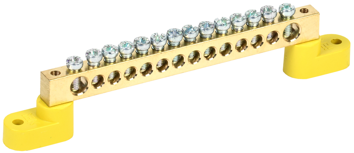 Шина PE земля на двух угловых изоляторах ШНИ-8х12-14-У2-Ж