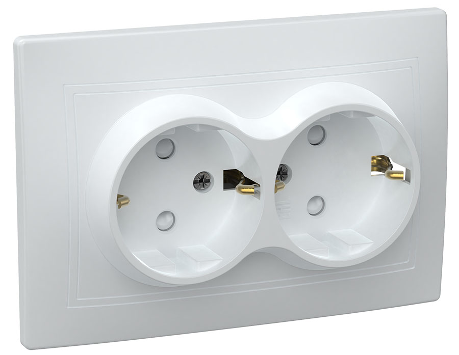 KVARTA Розетка 2-местная с заземлением с защитными шторками 16А РСш12-3-КБ белый GENERICA
