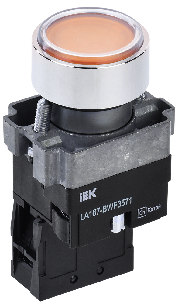 Кнопка LA167-BWF3571 d=22мм RC 1з с подсвет. желтая