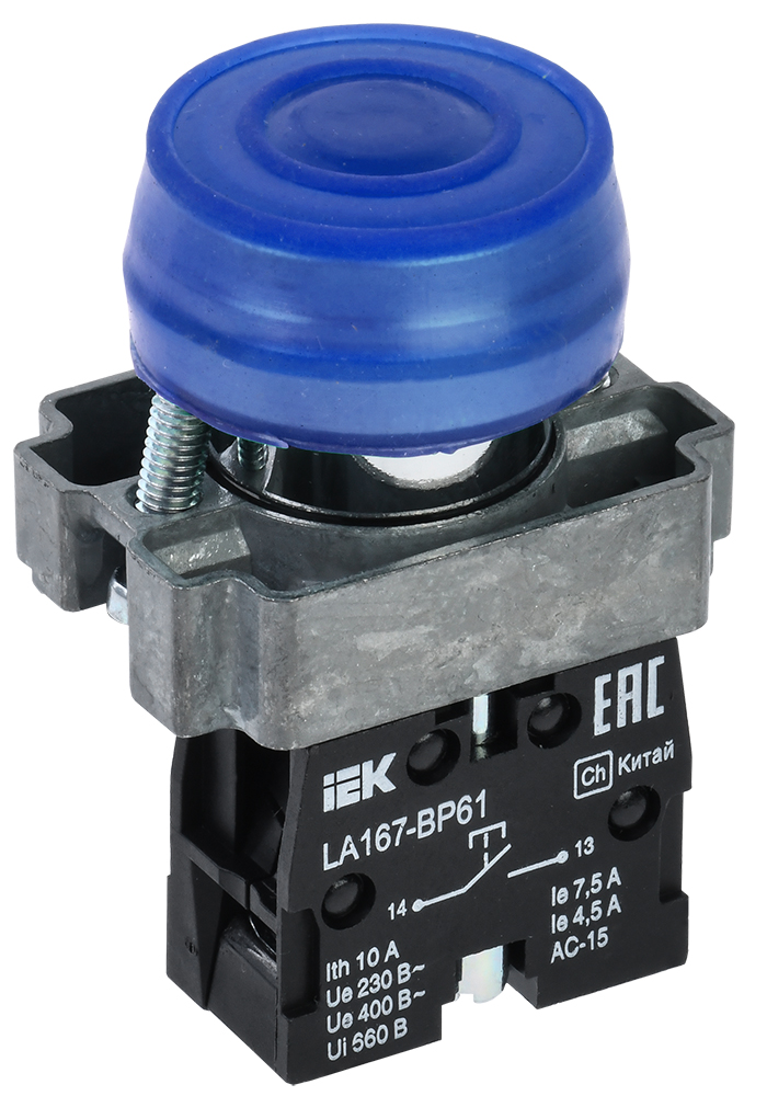 Кнопка LA167-BP61 d=22мм 1з синяя