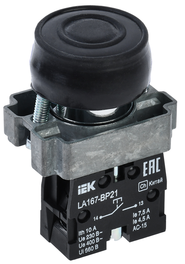 Кнопка LA167-BP21 d=22мм 1з черная