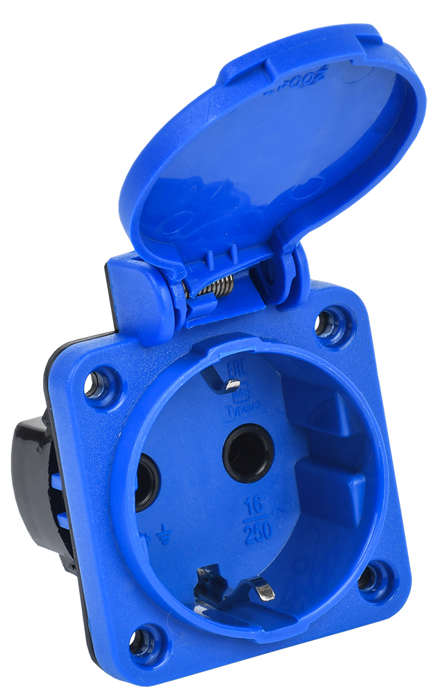 Розетка панельная РП11-3 2Р+РЕ 16А з/к с крышкой IP44 синяя MAGNUM