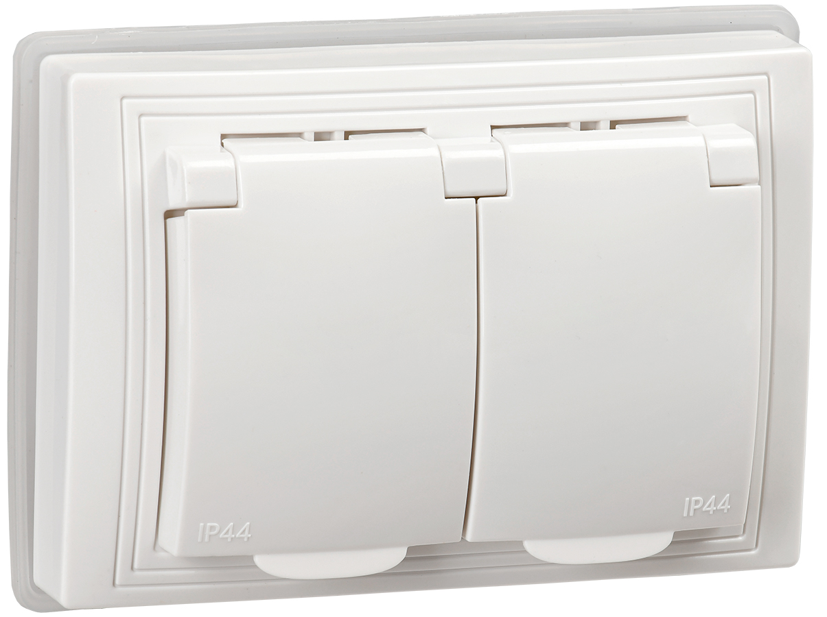 KVARTA Розетка 2-местная с заземлением с защитными шторками с крышкой 16А IP44 РСбш12-3-ККм-44 кремовый GENERICA