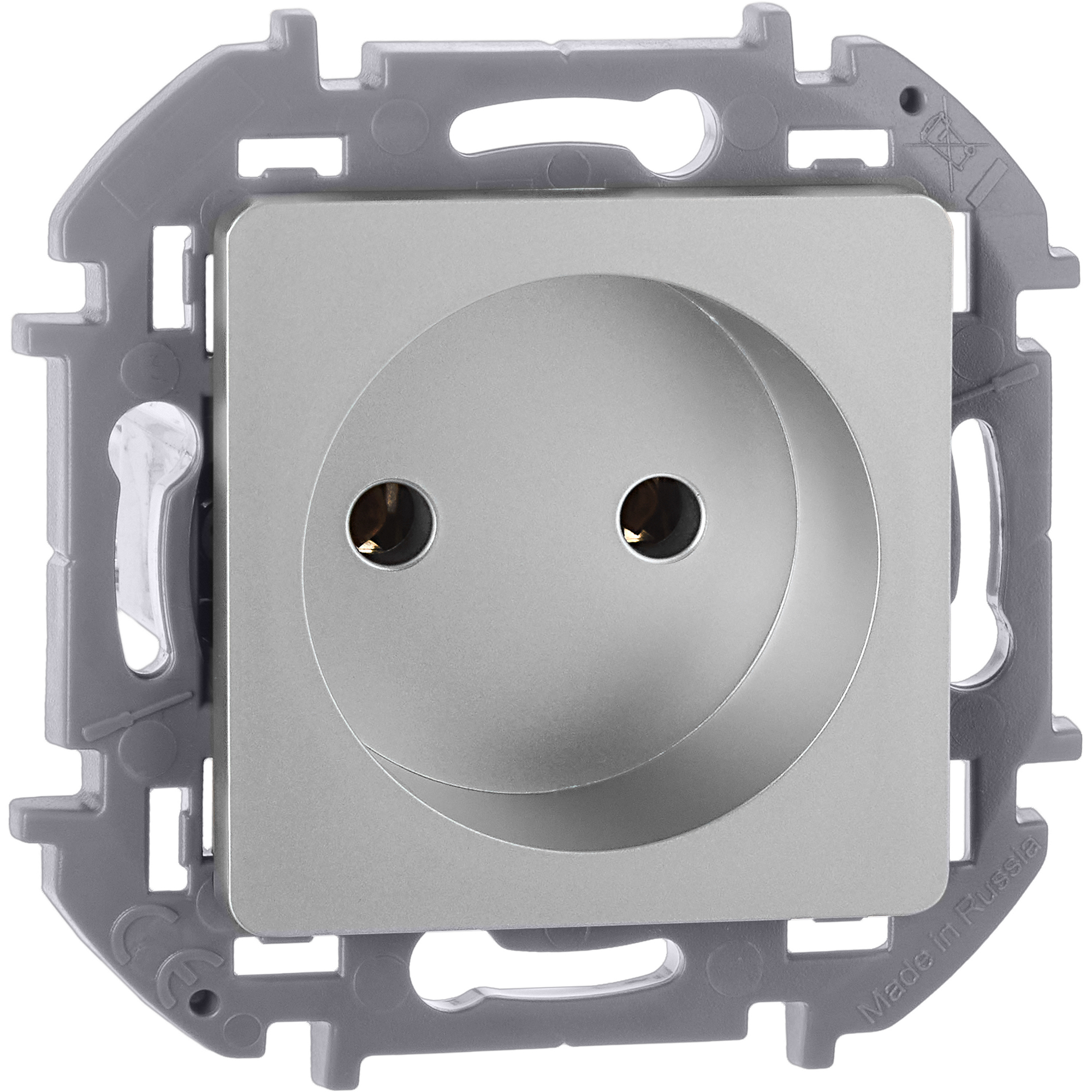 Розетка 1-местная без заземления без защитных шторок 16А алюминий INSPIRIA