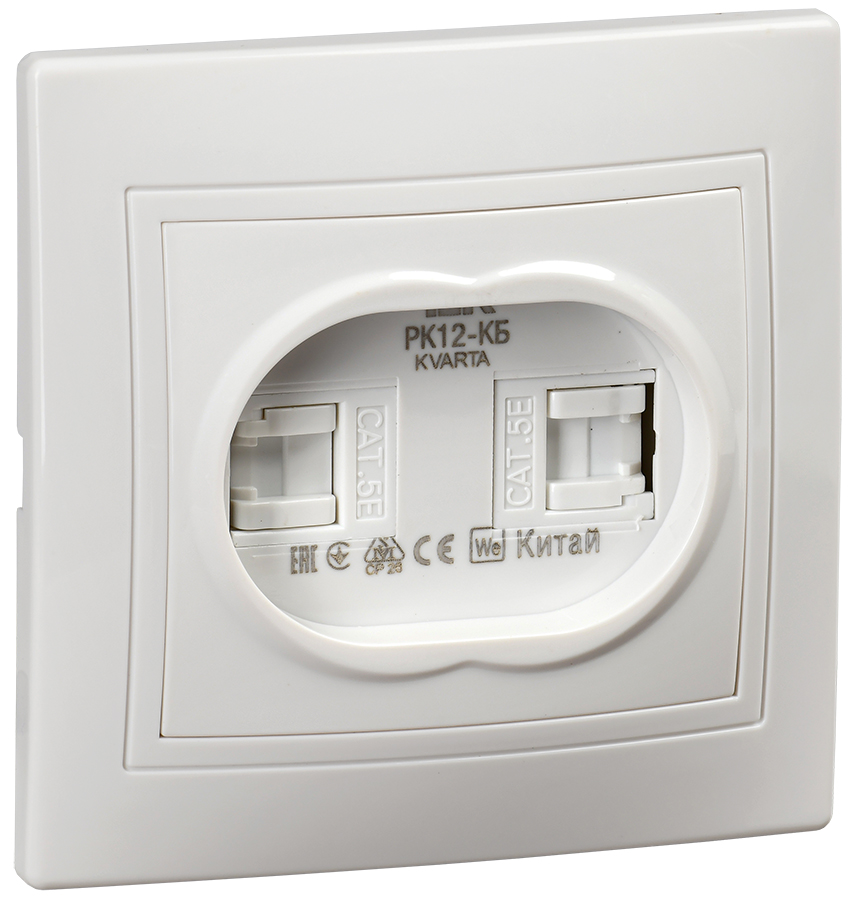 KVARTA Розетка 2-местная компьютерная RJ45 кат.5е РК12-КБ белый GENERICA
