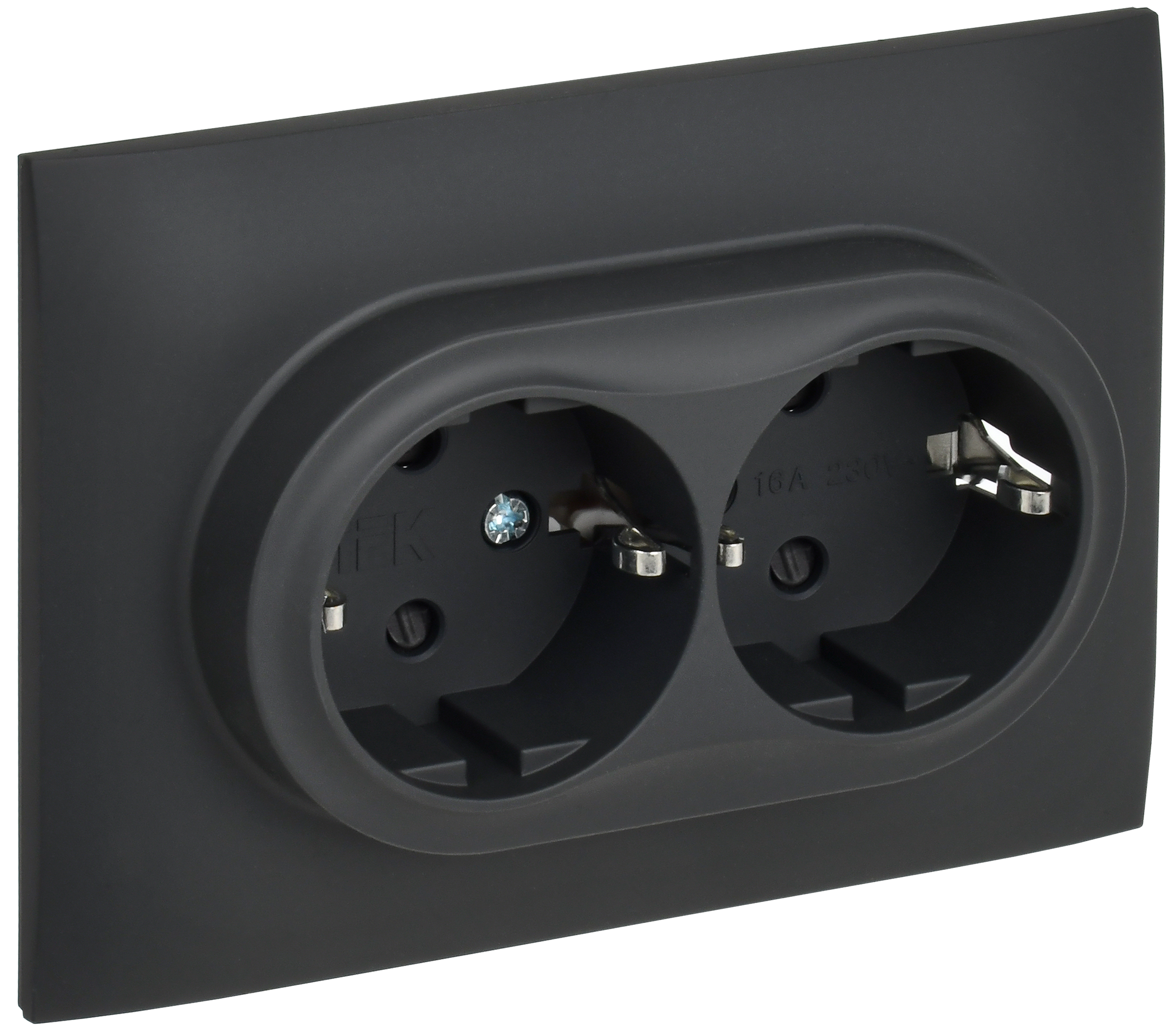 SKANDY Розетка 2-местная с заземлением с защитными шторками 16А в сборе SK-R07G графит IEK